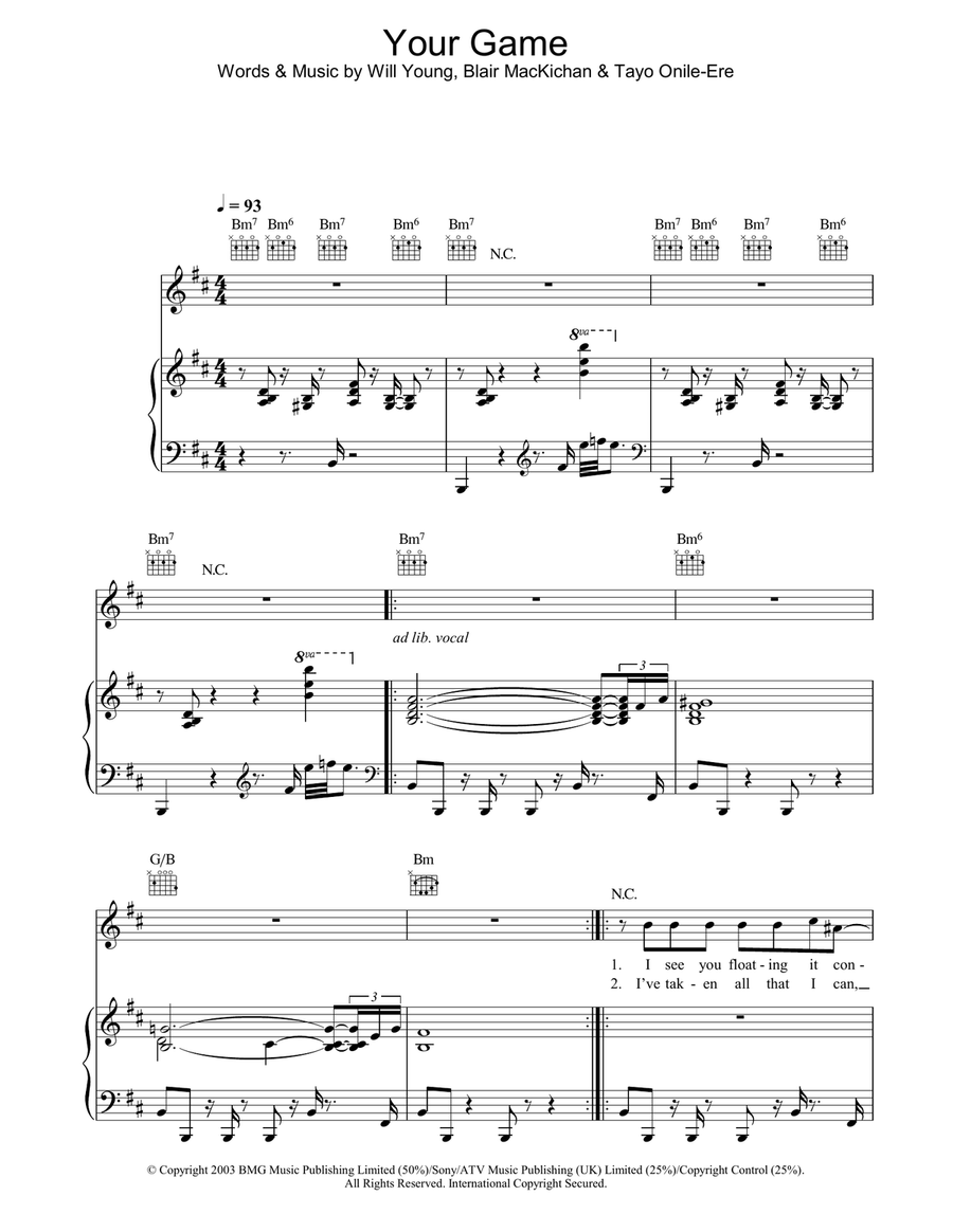 Your Game Piano, Vocal, Guitar scores gallery preview page 1