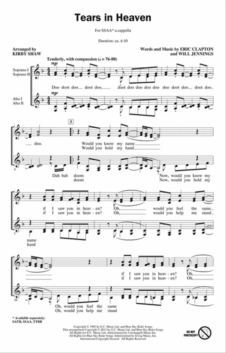 Tears in Heaven Tears in Heaven SSAA scores gallery preview page 2