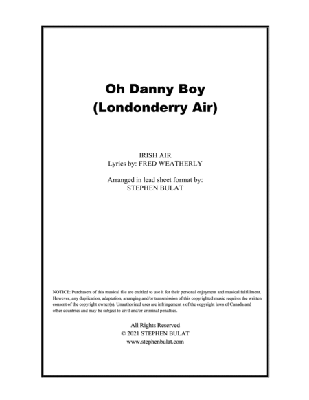 Oh Danny Boy (Londonderry Air) - Lead sheet (key of Gb)