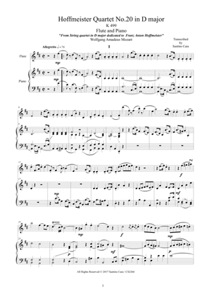 Mozart – Hoffmeister Quartet No.20 in D major K499 for Flute and Piano - Score and Part