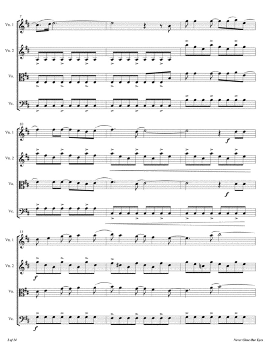Never Close Our Eyes String Quartet scores gallery preview page 3