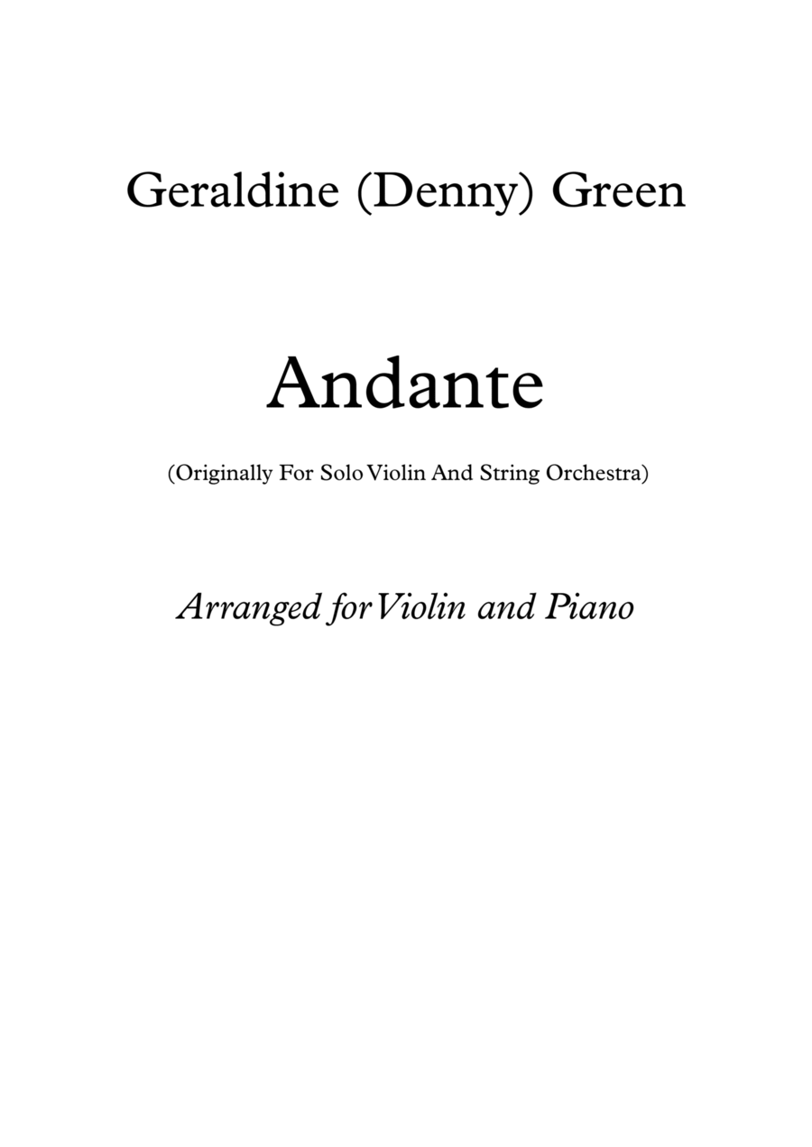 Andante For Solo Violin and Strings (Violin and Piano Arrangement) Chamber Music - Digital Sheet Music