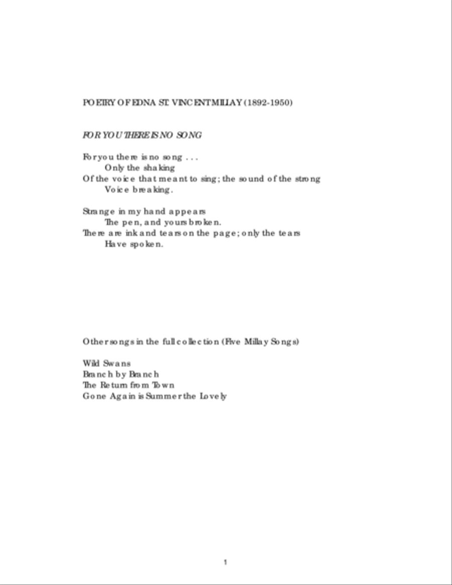 [Adams] For You There Is No Song (from Five Millay Songs) Voice scores gallery preview page 3
