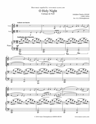Cantique de Noel; O Holy Night - Violin, Viola and Piano - C Major