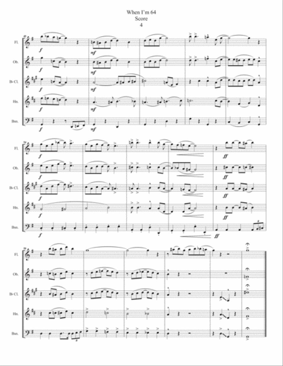 When I'm Sixty-four Woodwind Quintet scores gallery preview page 5