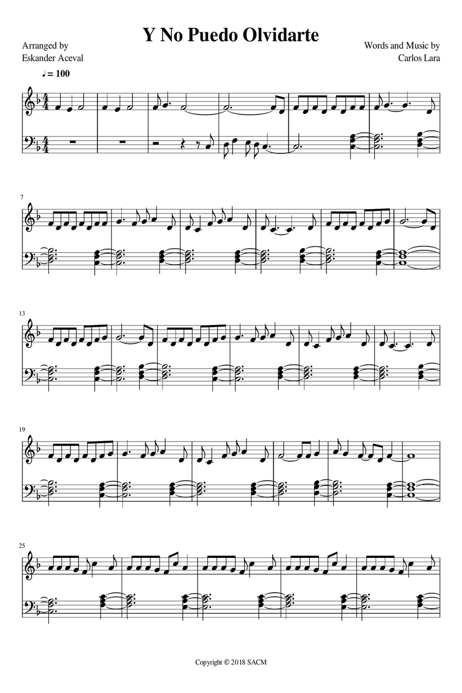 Y No Puedo Olvidarte Piano Solo scores gallery preview page 1