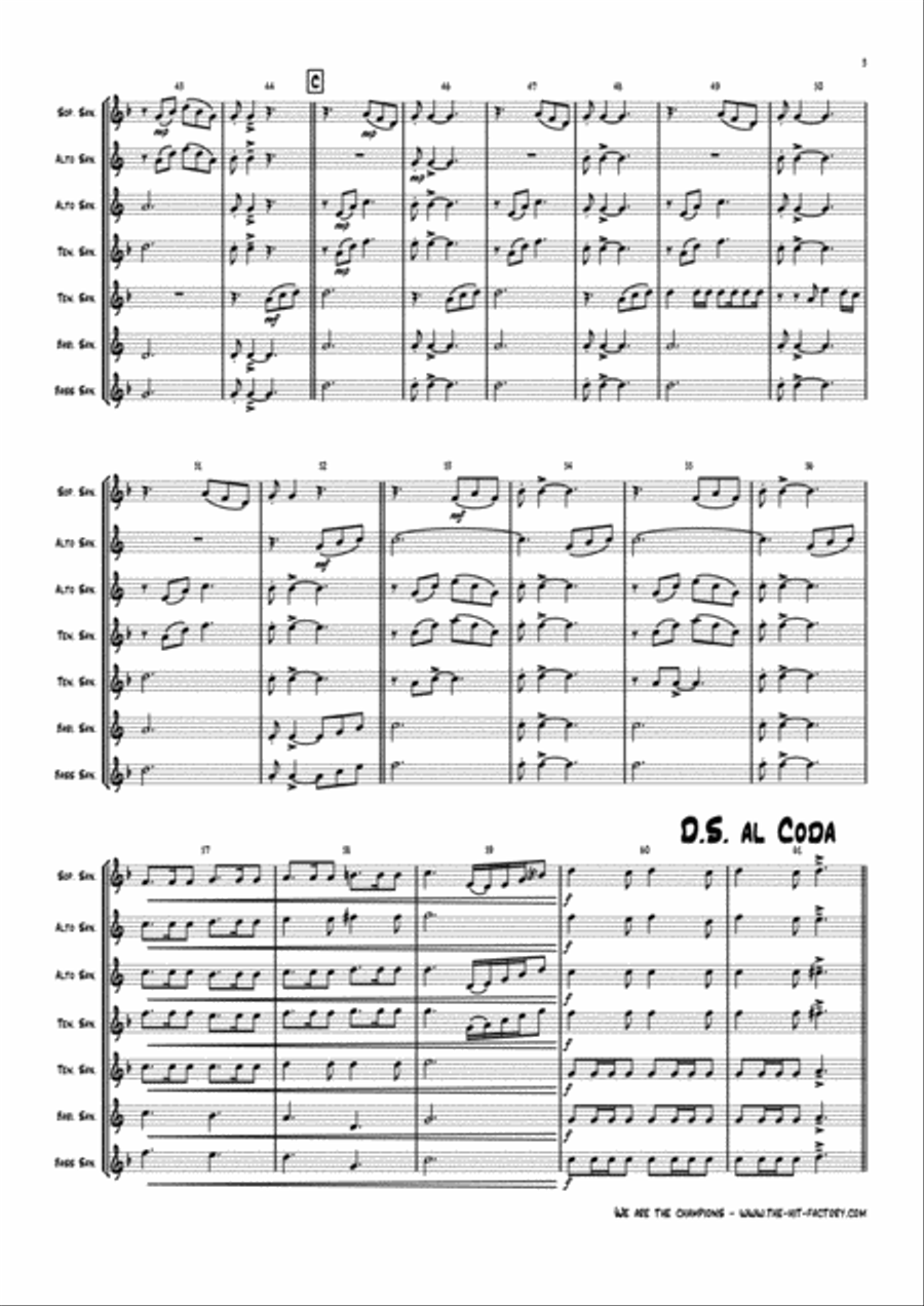 We Are The Champions Saxophone Quintet scores gallery preview page 3