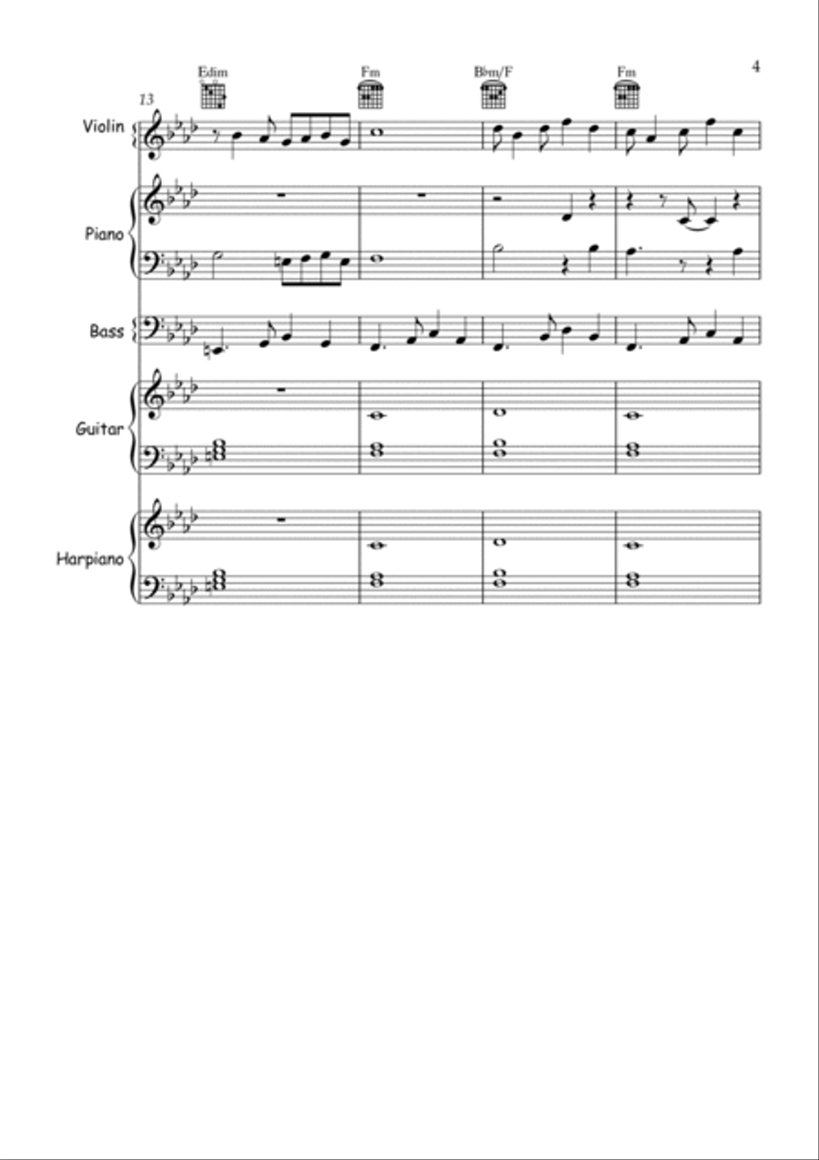 Hacen Falta Dos (It Takes Two) - Music score for tango ensemble (violin, guitar, keyboard, bass) Chamber Orchestra scores gallery preview page 5