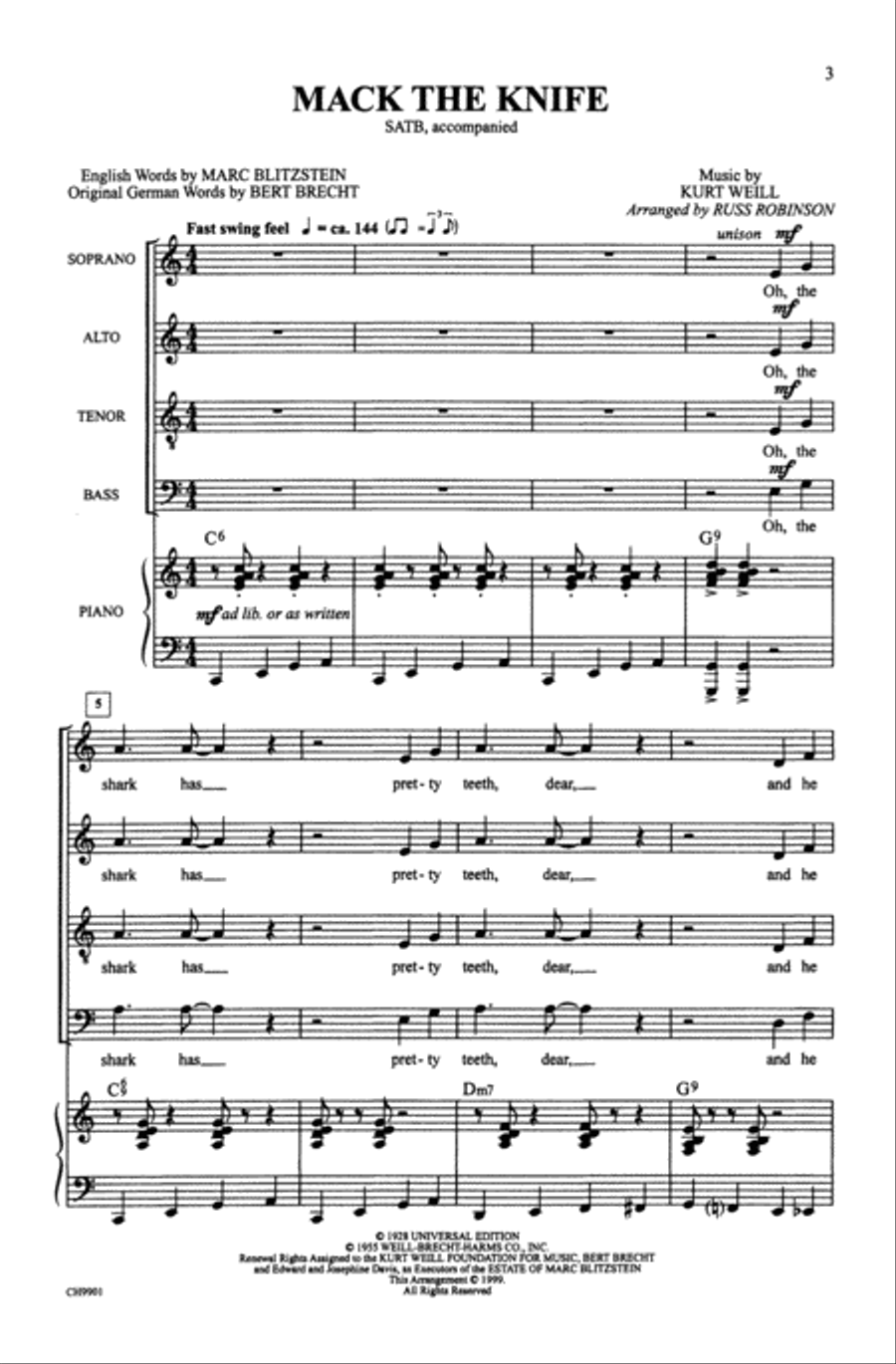 Mack the Knife - SATB Mack the Knife - SATB 4-Part scores gallery preview page 3