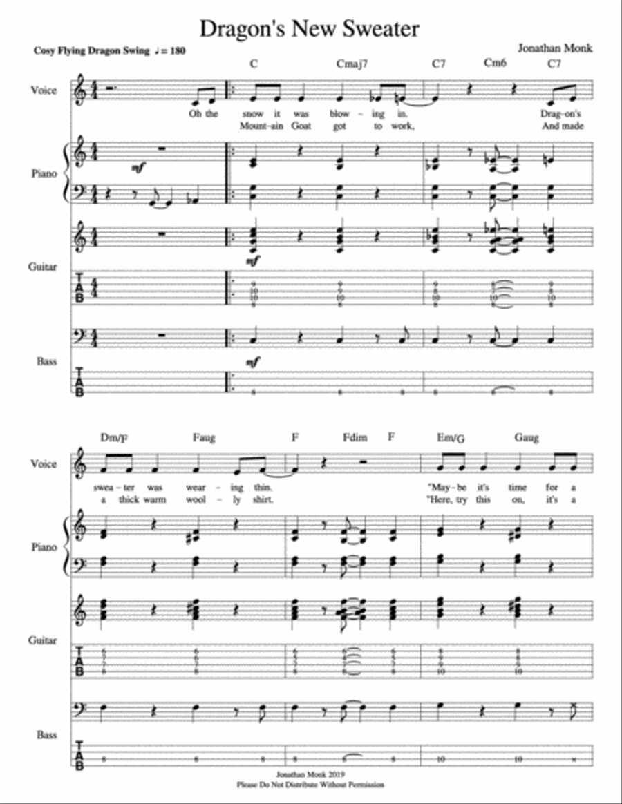 Dragon's New Sweater Piano, Vocal, Guitar scores gallery preview page 1