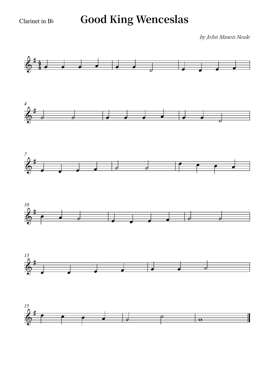 Good King Wenceslas B-Flat Clarinet scores gallery preview page 1