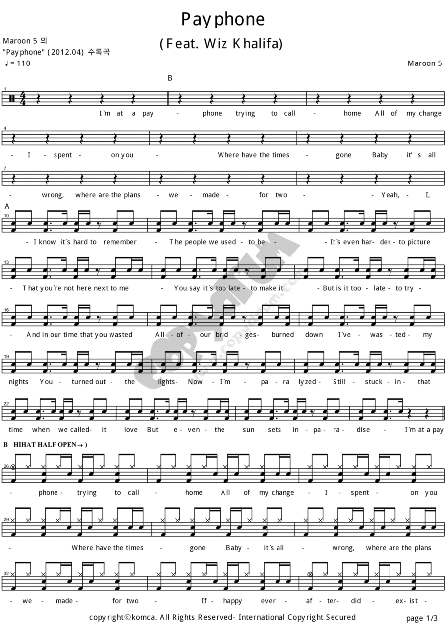 Payphone Drum Set scores gallery preview page 1