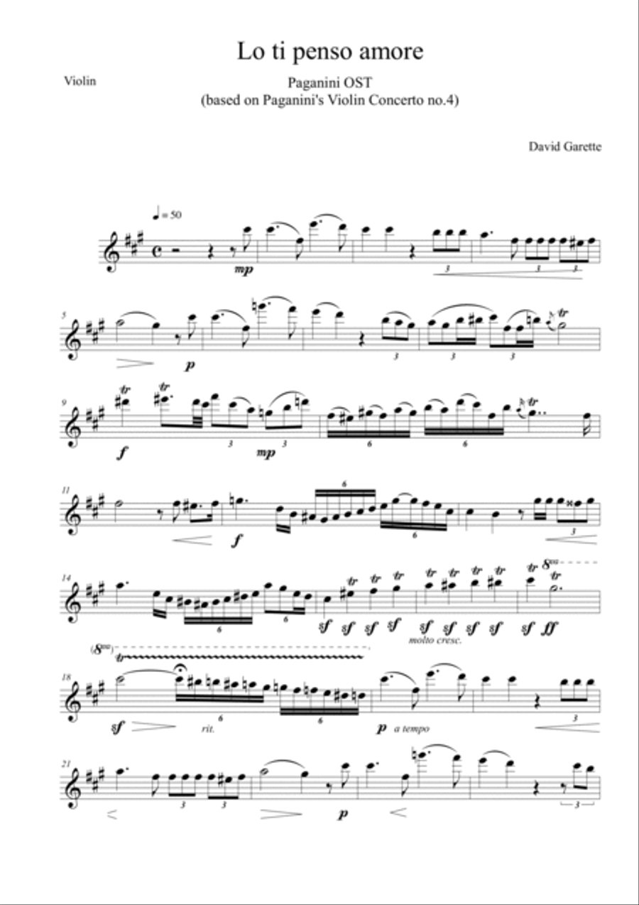 Lo Ti Penso Amore (Paganini OST_based on Violin Concerto no.4) Violin Solo scores gallery preview page 6