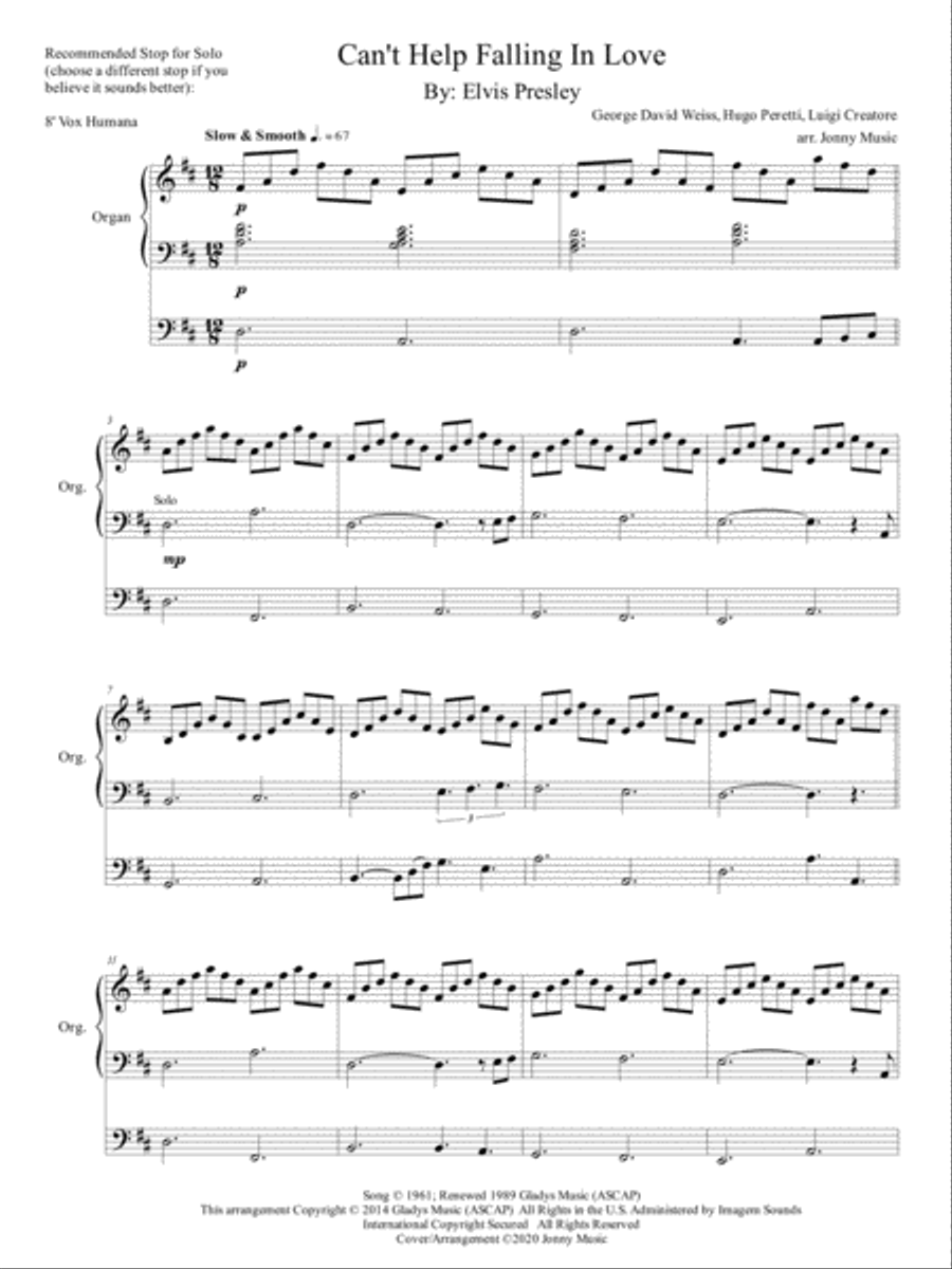 Can't Help Falling In Love Organ Solo scores gallery preview page 2
