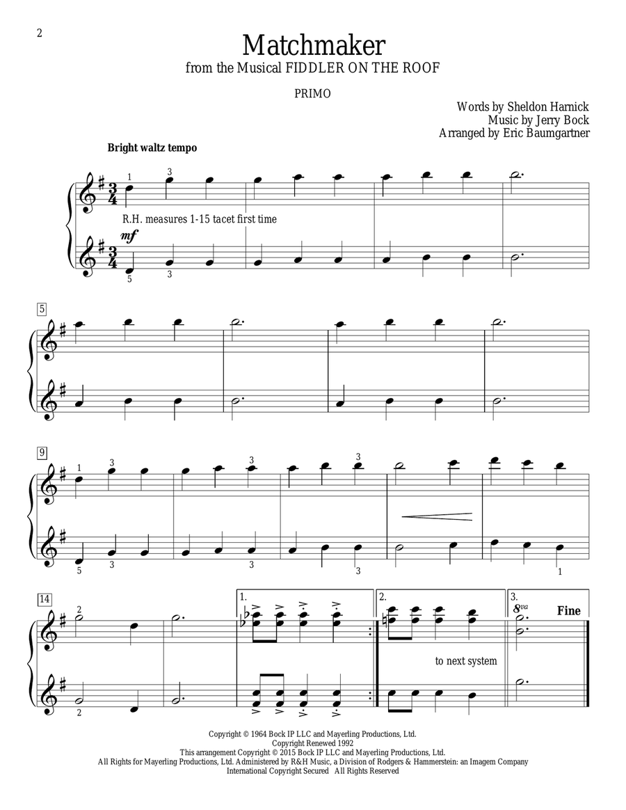 Matchmaker (from Fiddler On The Roof) (arr. Eric Baumgartner) Piano Method scores gallery preview page 2