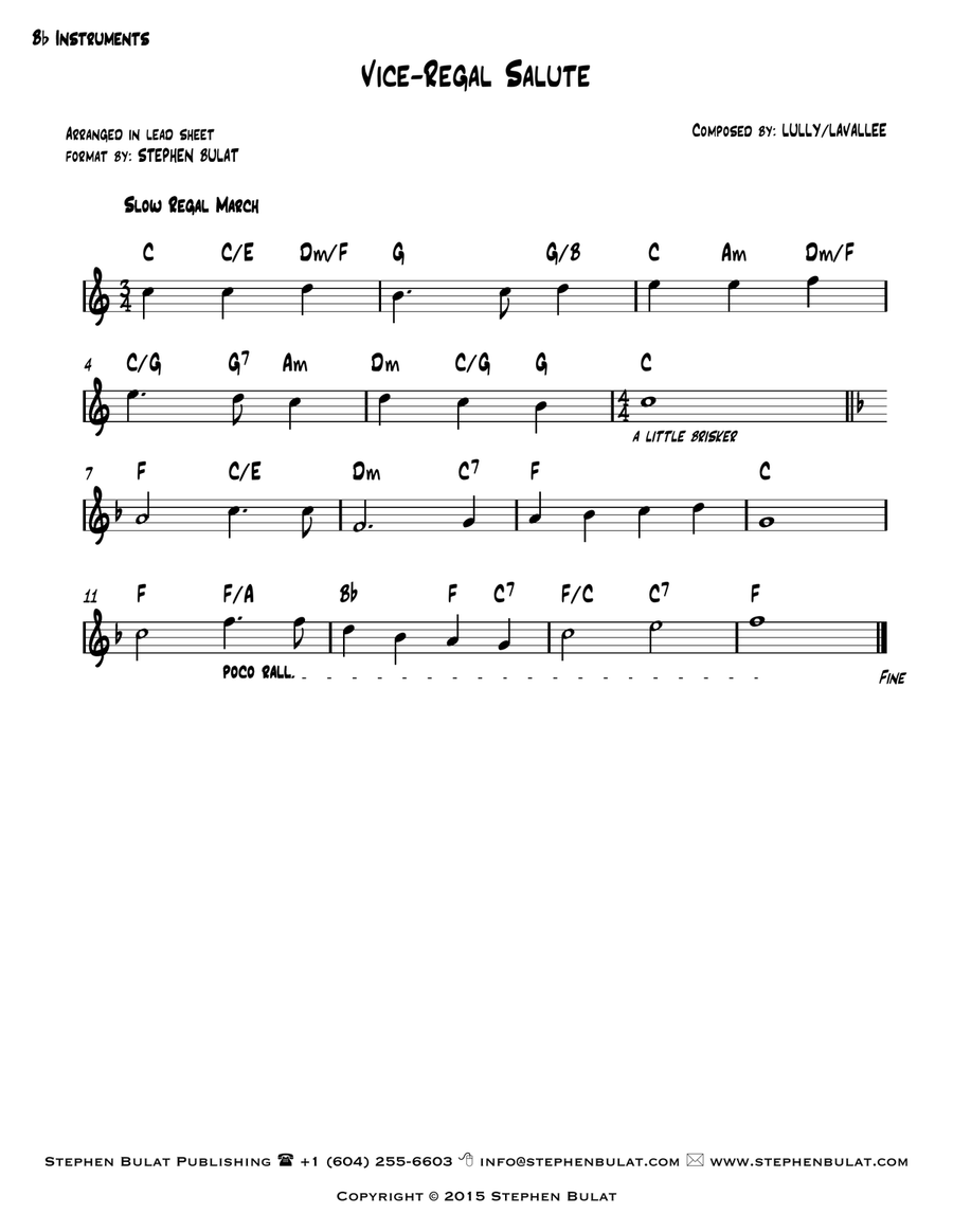 Vice-Regal Salute for Governor General & Lieutenant-Governors of Canada - Lead sheet for C, Bb & Eb Large Ensemble scores gallery preview page 4