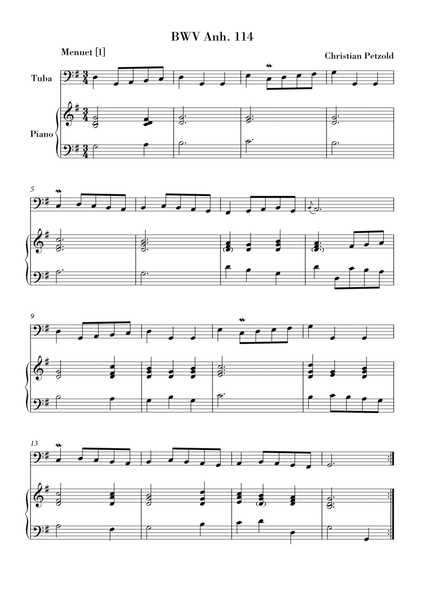 Bach - Minuet in G major and G minor (BWV Anh. 114 - 115) for Tuba and Piano image number null