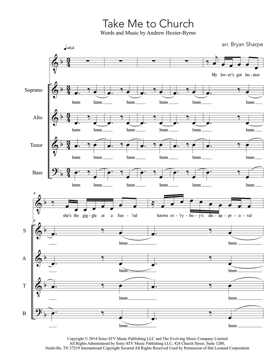 Take Me To Church 4-Part scores gallery preview page 1