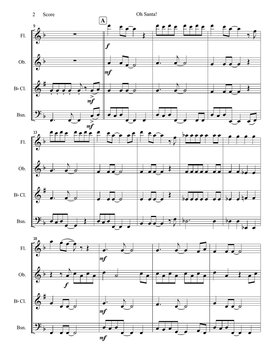 Oh Santa! Woodwind Quartet scores gallery preview page 3