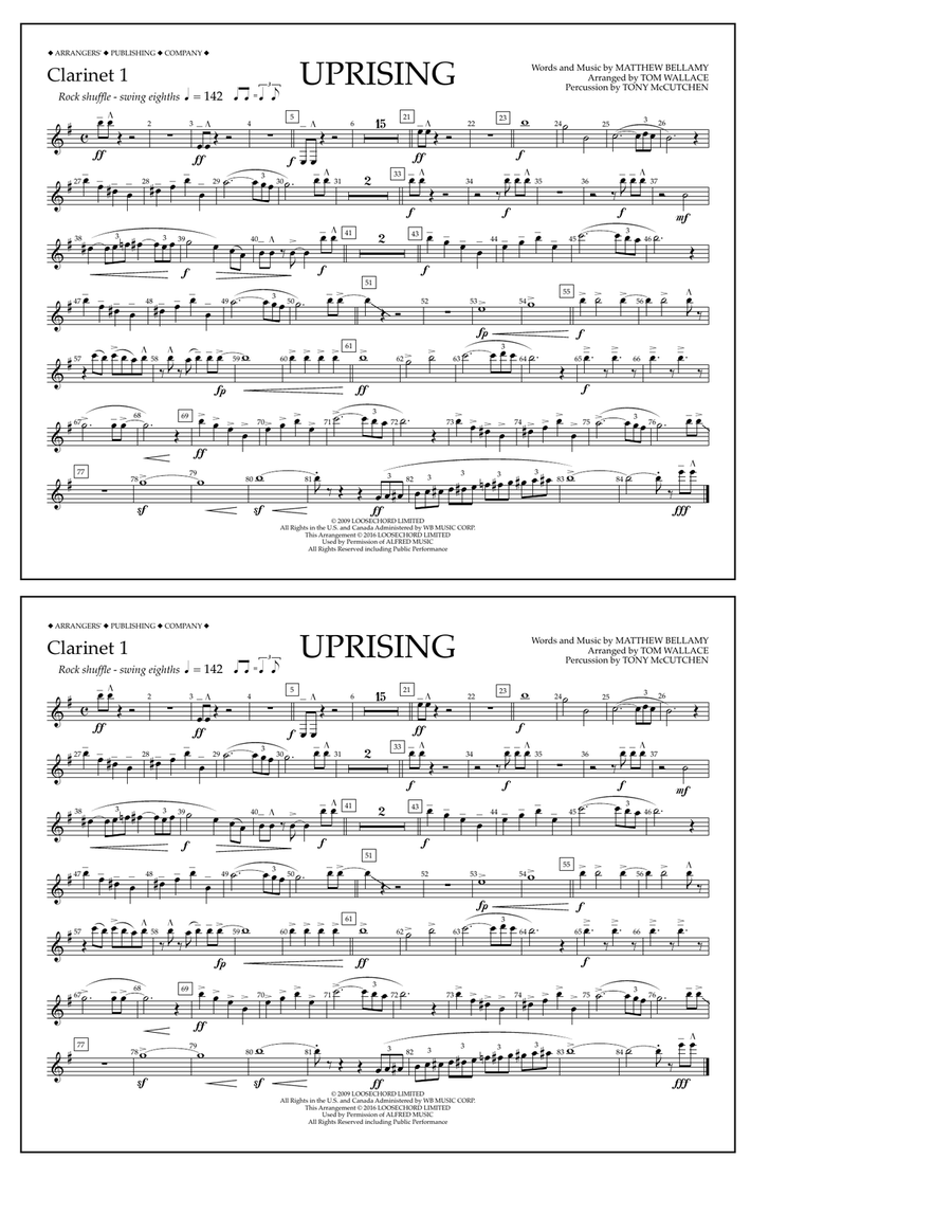 Uprising - Clarinet 1 Marching Band scores gallery preview page 1