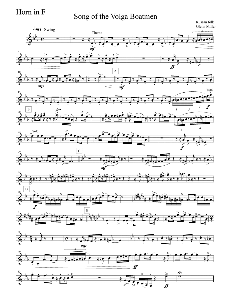 Song of the Volga Boatmen Brass Quintet scores gallery preview page 1