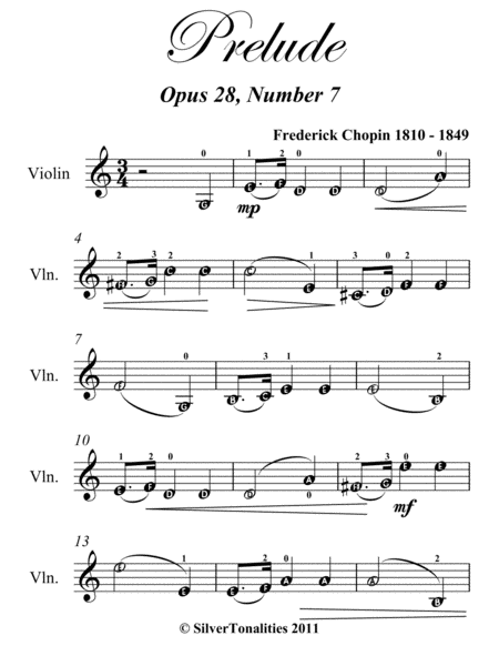 Prelude Opus 28 Number 7 Easy Violin Sheet Music