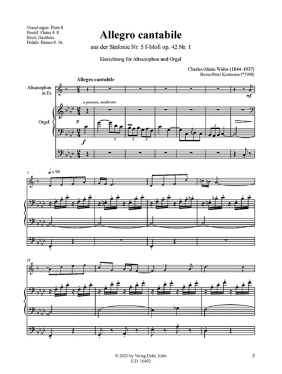 Allegro cantabile f-Moll (für Alt-Saxophon und Orgel) (aus der Orgel-Sinfonie Nr. 5 op. 42 Nr. 1) Alto Saxophone scores gallery preview page 2