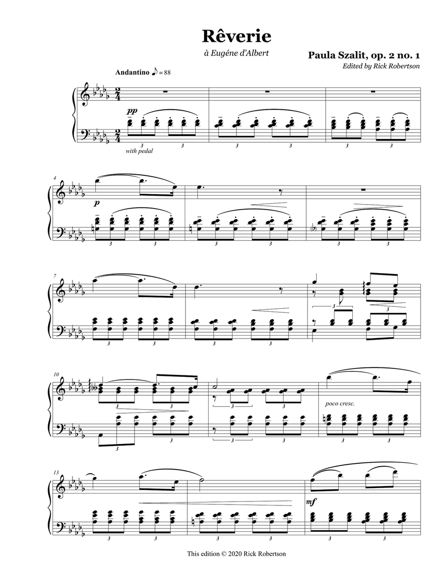 Reverie, op. 2 no. 1 (Paula Szalit) Piano Solo scores gallery preview page 1