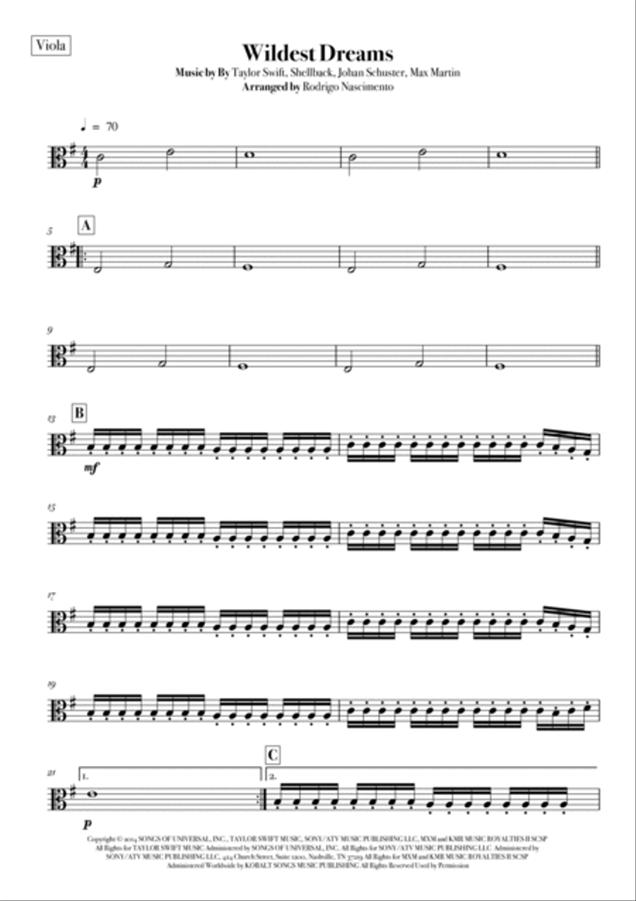 Wildest Dreams String Quartet scores gallery preview page 5
