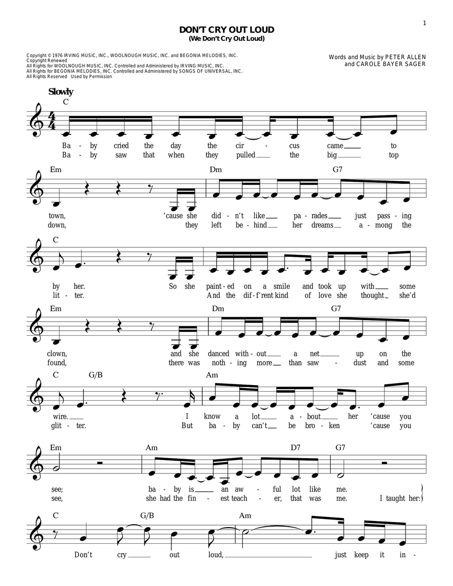 Don't Cry Out Loud (We Don't Cry Out Loud) (from The Boy From Oz) Electric Guitar scores gallery preview page 1