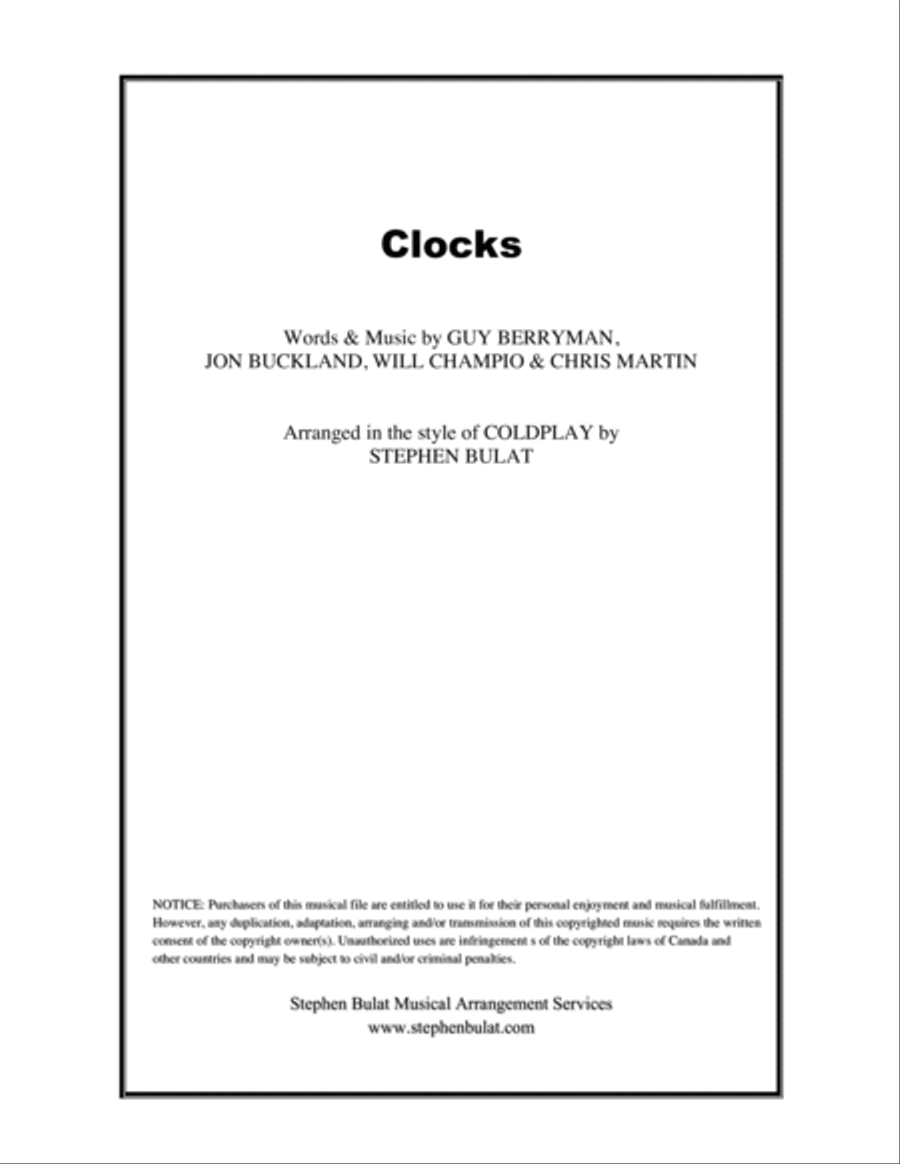 Clocks Piano, Vocal, Guitar scores gallery preview page 1