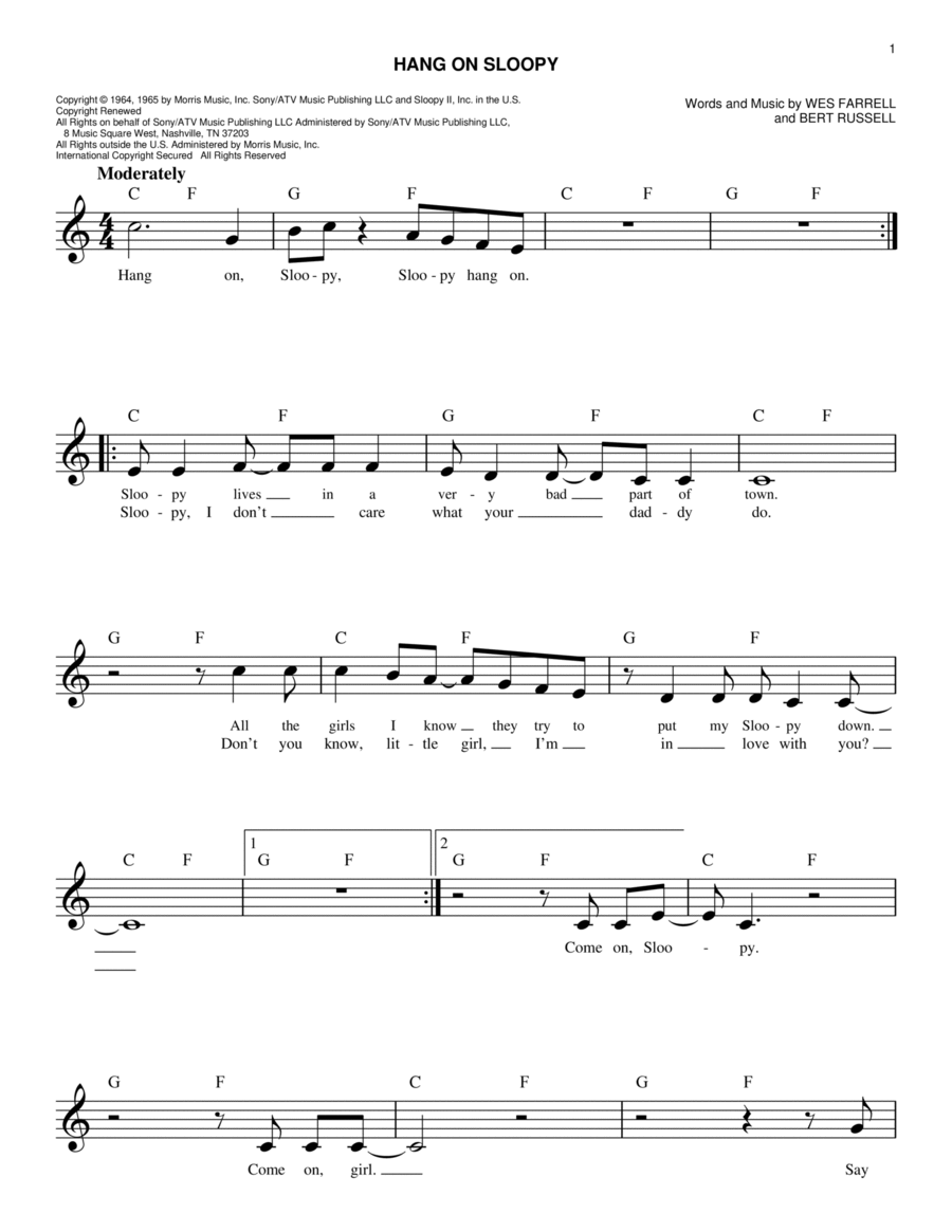 Hang On Sloopy Piano scores gallery preview page 1