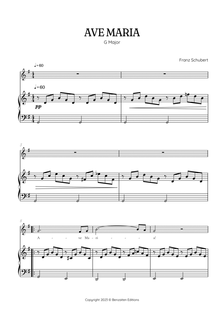 Schubert Ave Maria in G Major • soprano sheet music with easy piano accompaniment image number null