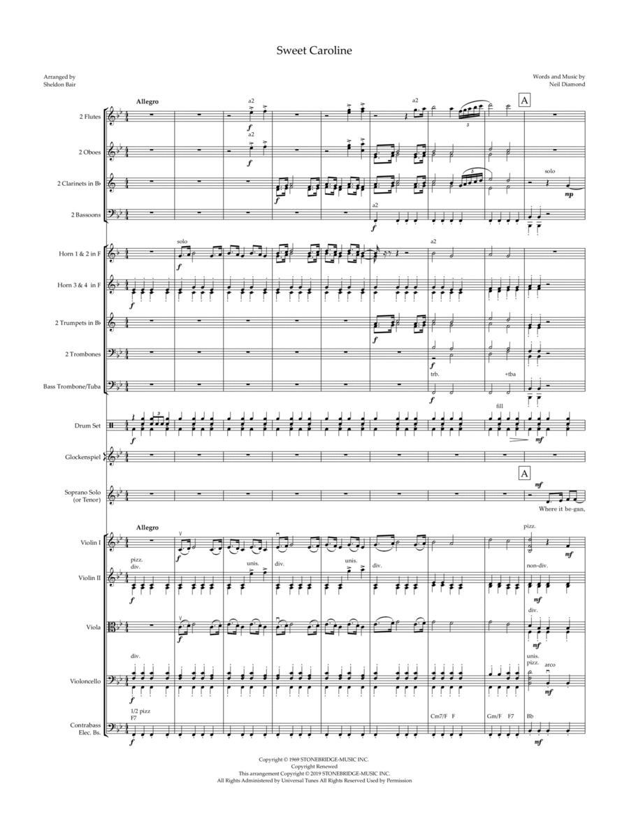 Sweet Caroline Full Orchestra scores gallery preview page 1