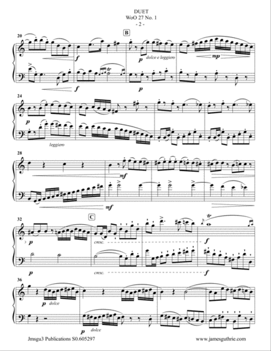 Beethoven: Three Duets WoO 27 for Flute & Cello Flute scores gallery preview page 2