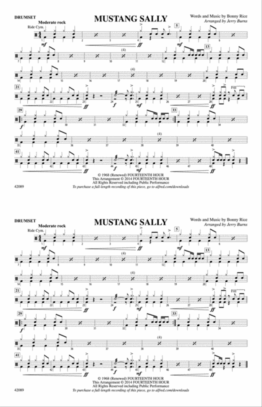 Mustang Sally: Drums Marching Band scores gallery preview page 1