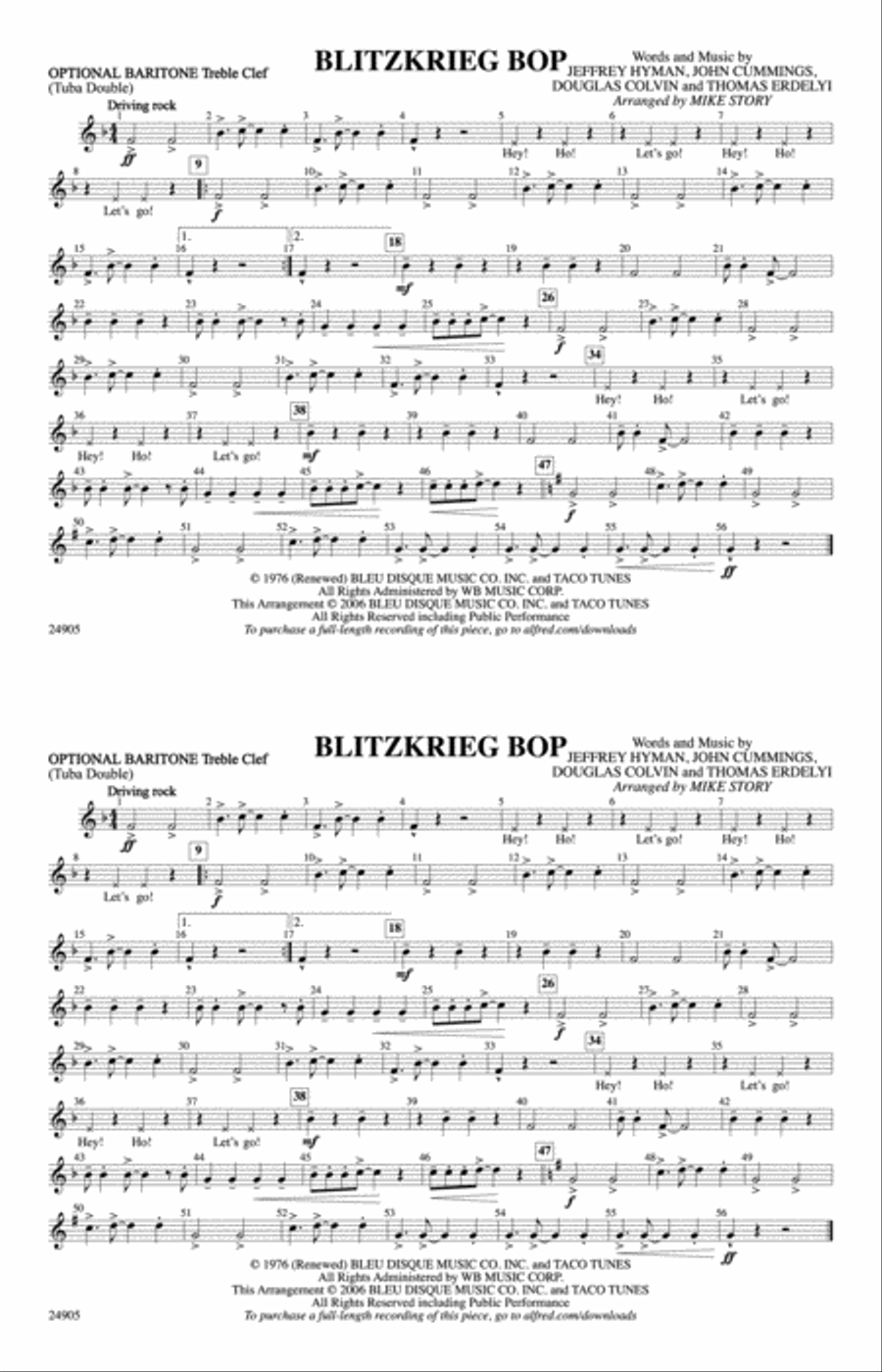 Blitzkrieg Bop: Optional Baritone T.C. (Tuba Double) Marching Band scores gallery preview page 1