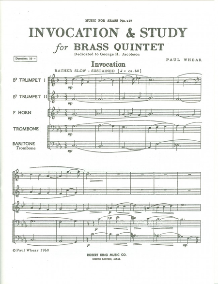 Invocation And Study - Brass Quintet