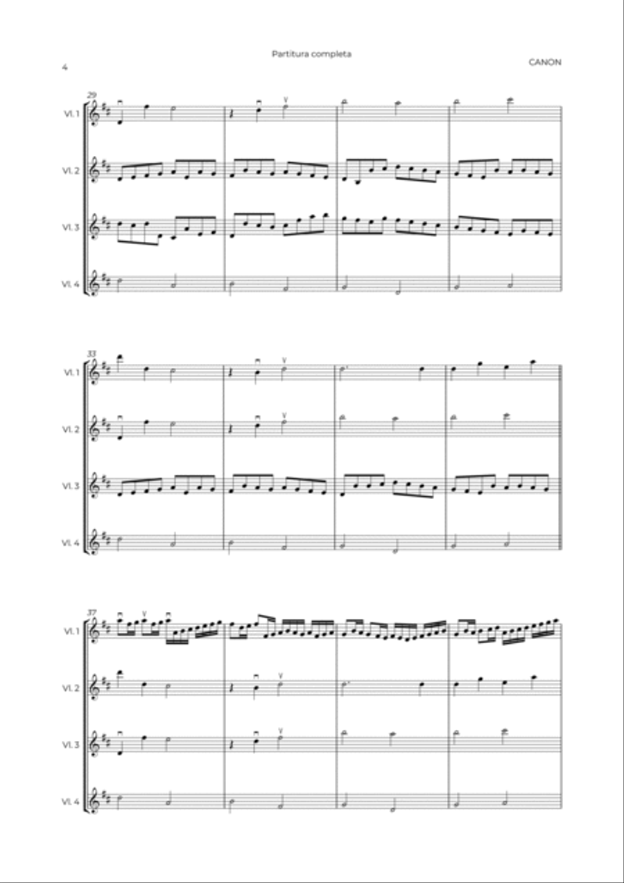 CANON IN D -VIOLIN QUARTET Violin Solo scores gallery preview page 4