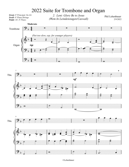 2022 Suite for Trombone and Organ, 2. Lent: Glory Be to Jesus, by Phil Lehenbauer image number null