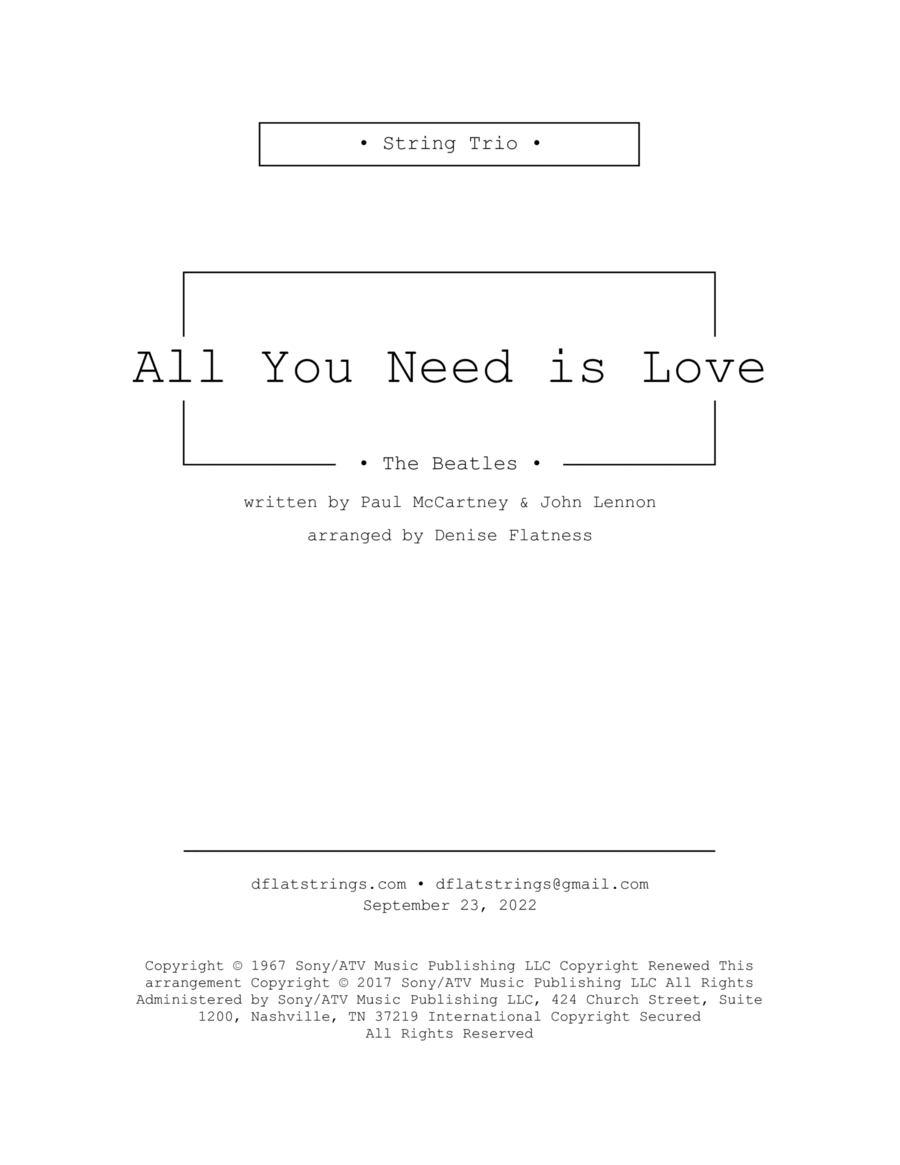 All You Need Is Love by The Beatles String Trio - Digital Sheet Music