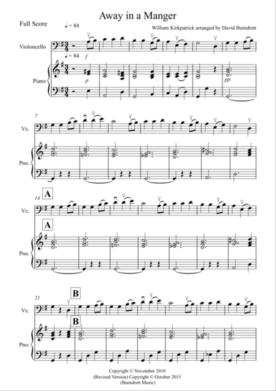 Away in a Manger for Cello and Piano Piano scores gallery preview page 1