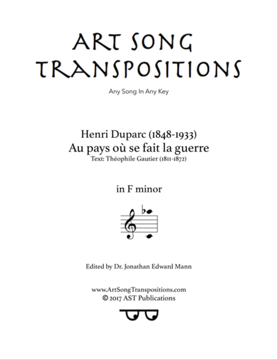 DUPARC: Au pays où se fait la guerre (transposed to F minor) Voice scores gallery preview page 1