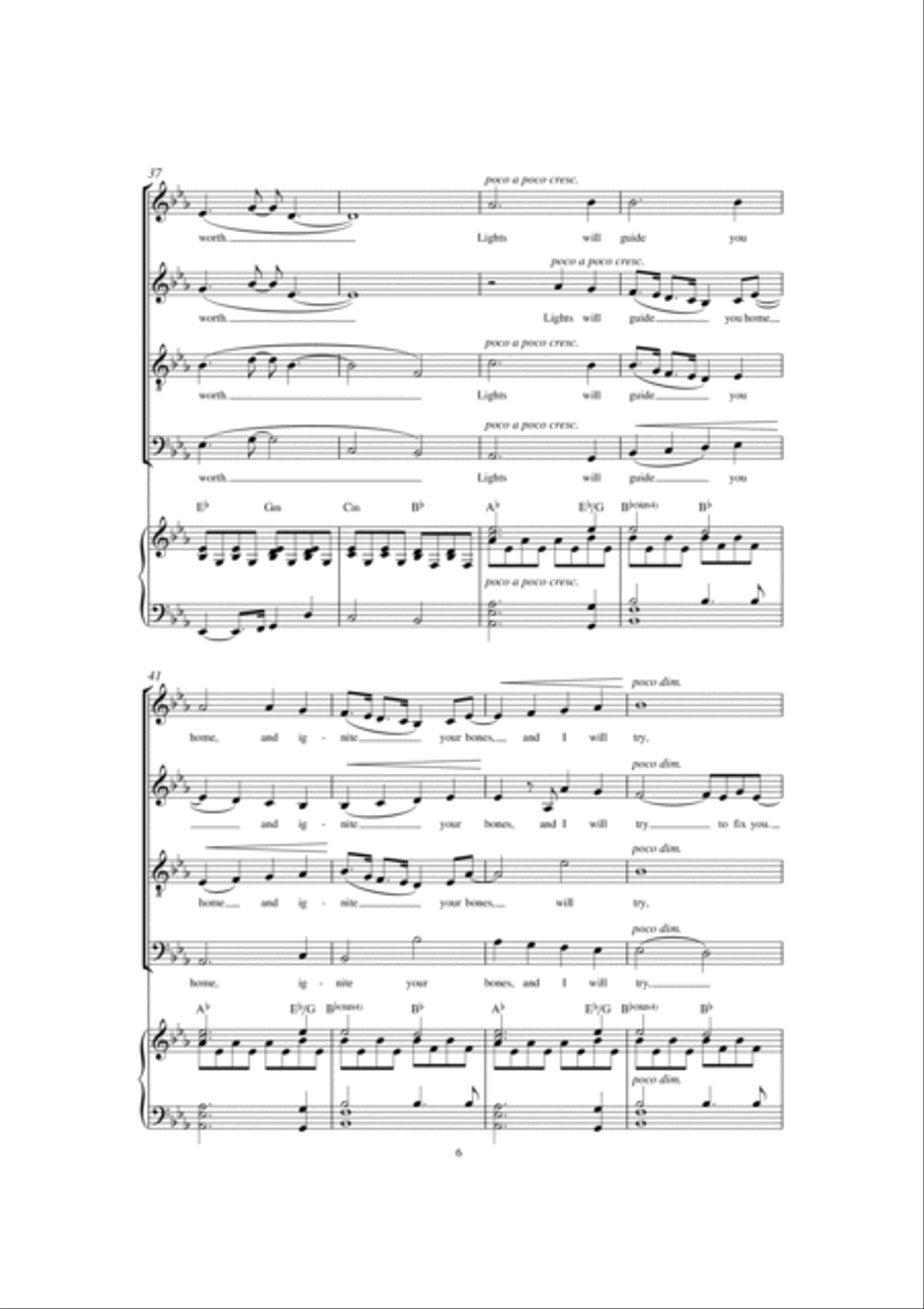 Fix You (arr. Jonathan Wikeley) 4-Part scores gallery preview page 6