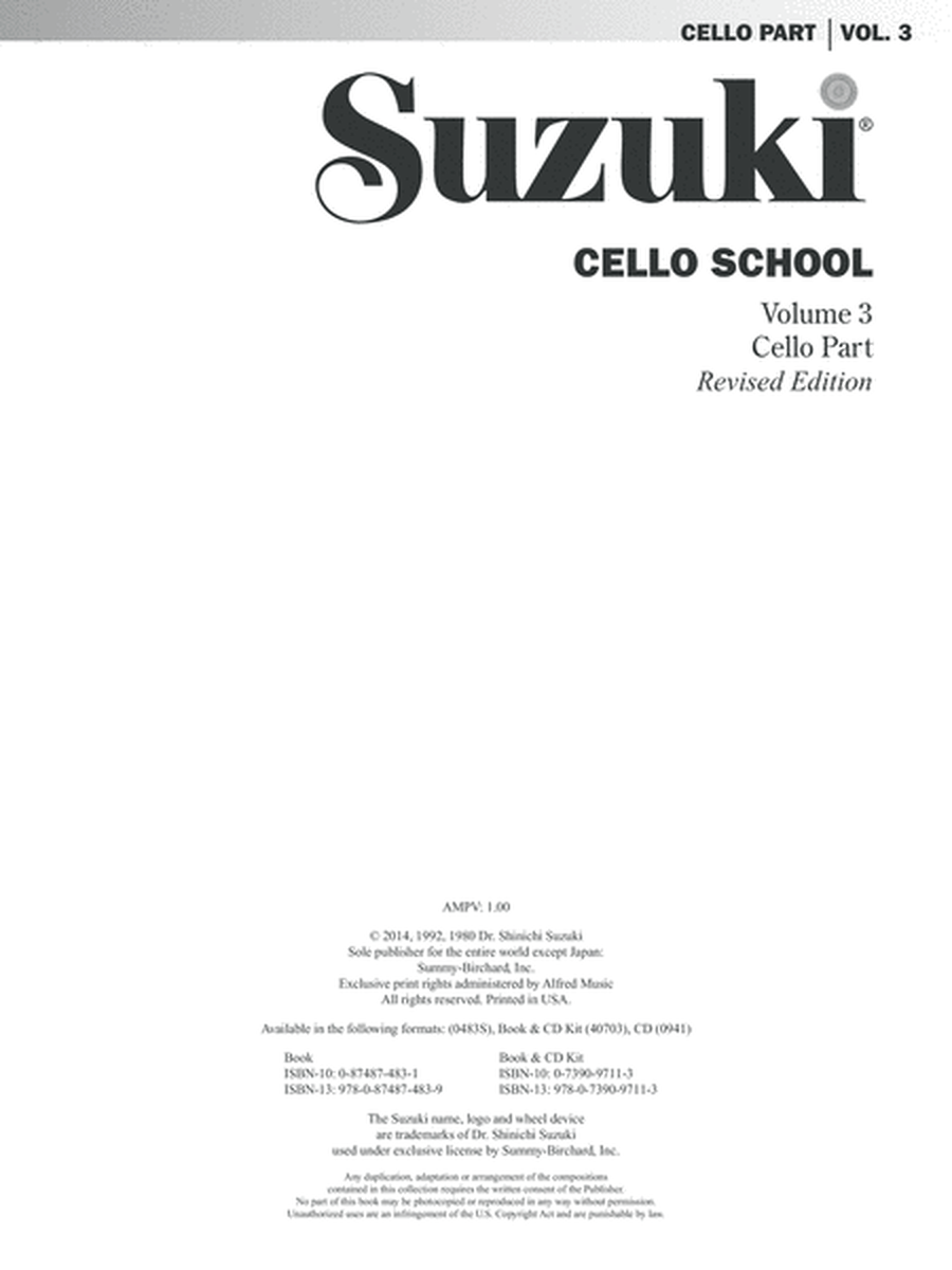 Suzuki Cello School, Volume 3 image number null