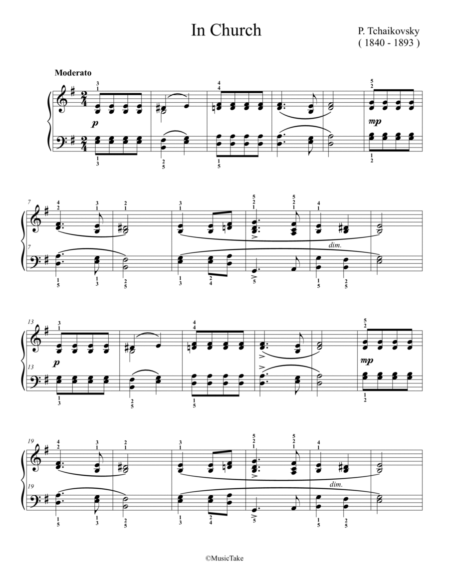 Tchaikovsky. In Church Tchaikovsky. In Church Easy Piano scores gallery preview page 1