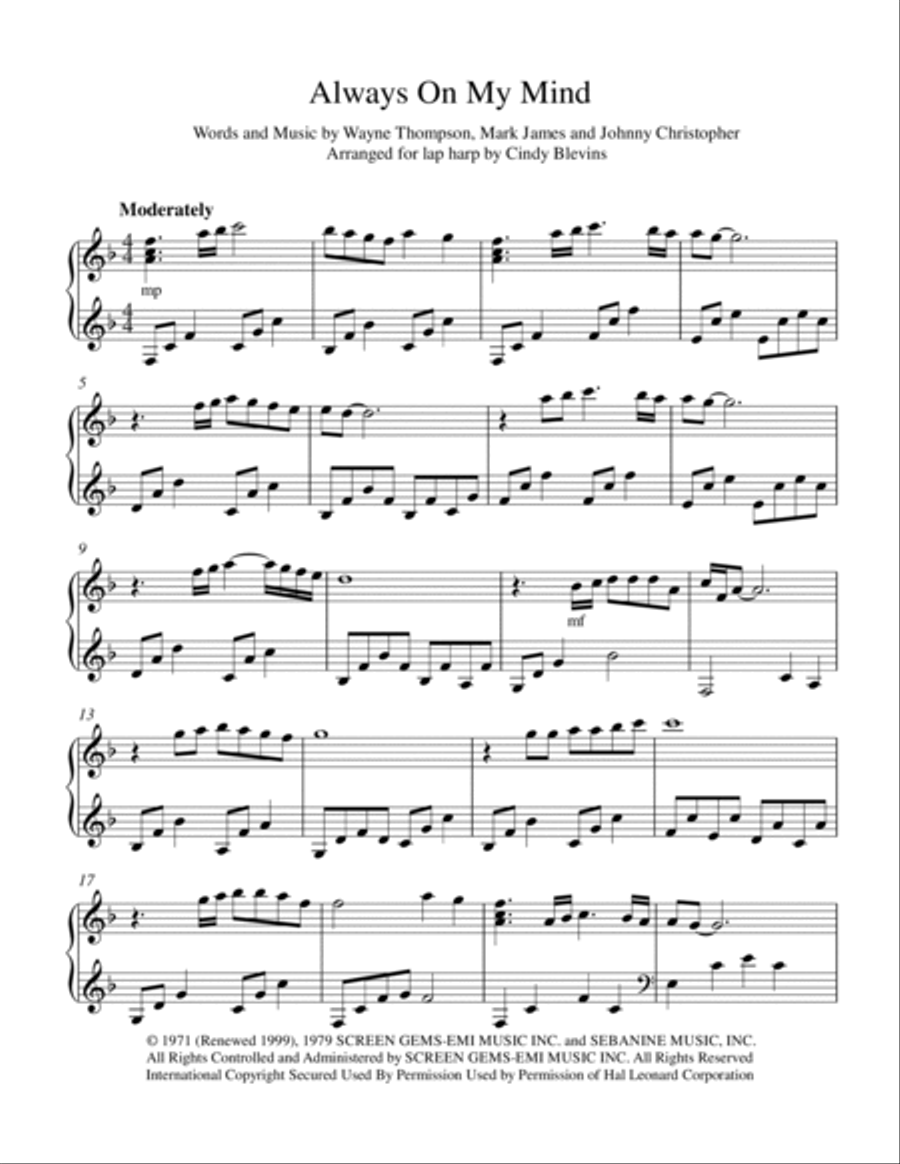Always On My Mind Lap Harp scores gallery preview page 2
