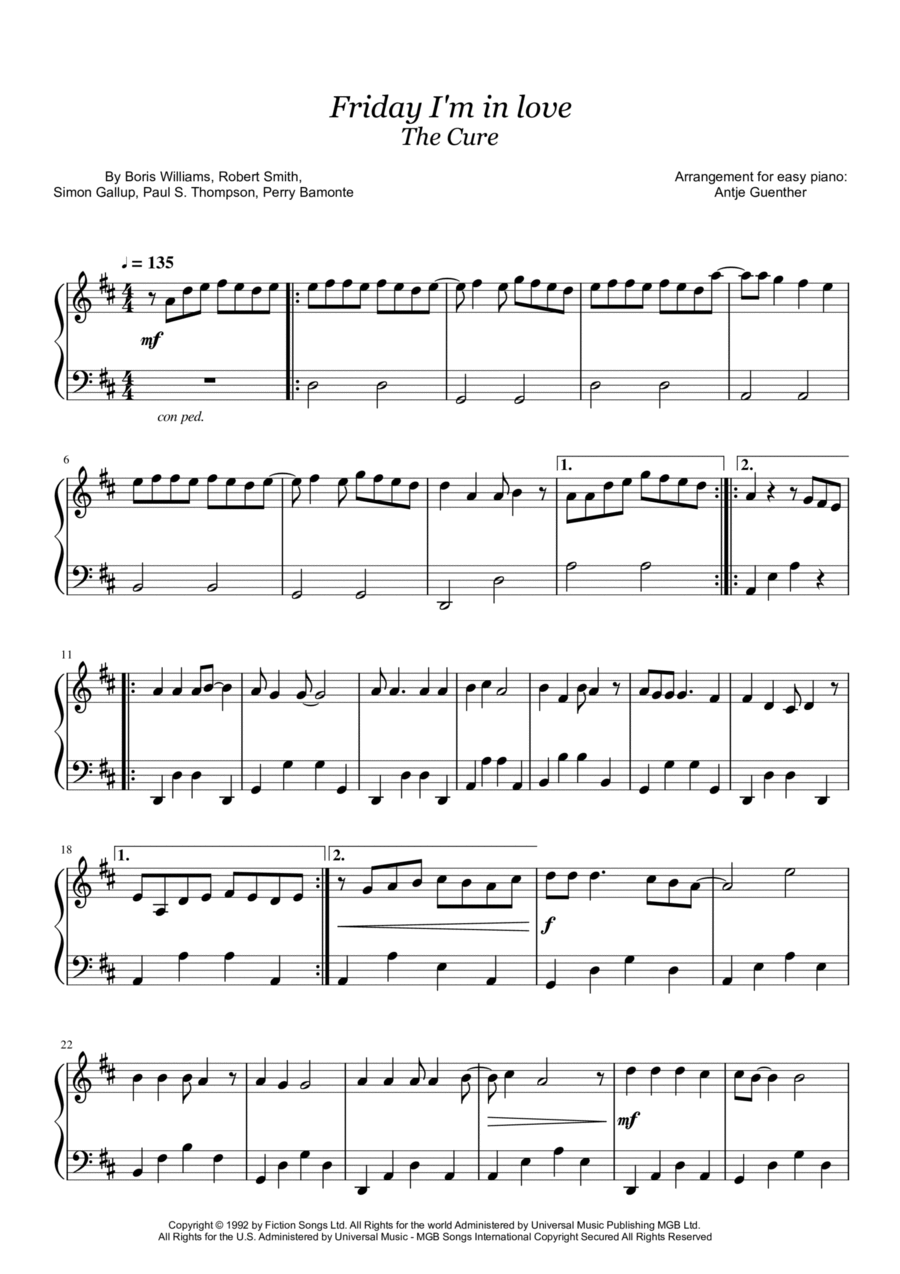 Friday I'm In Love Friday I'm In Love Piano Solo scores gallery preview page 1