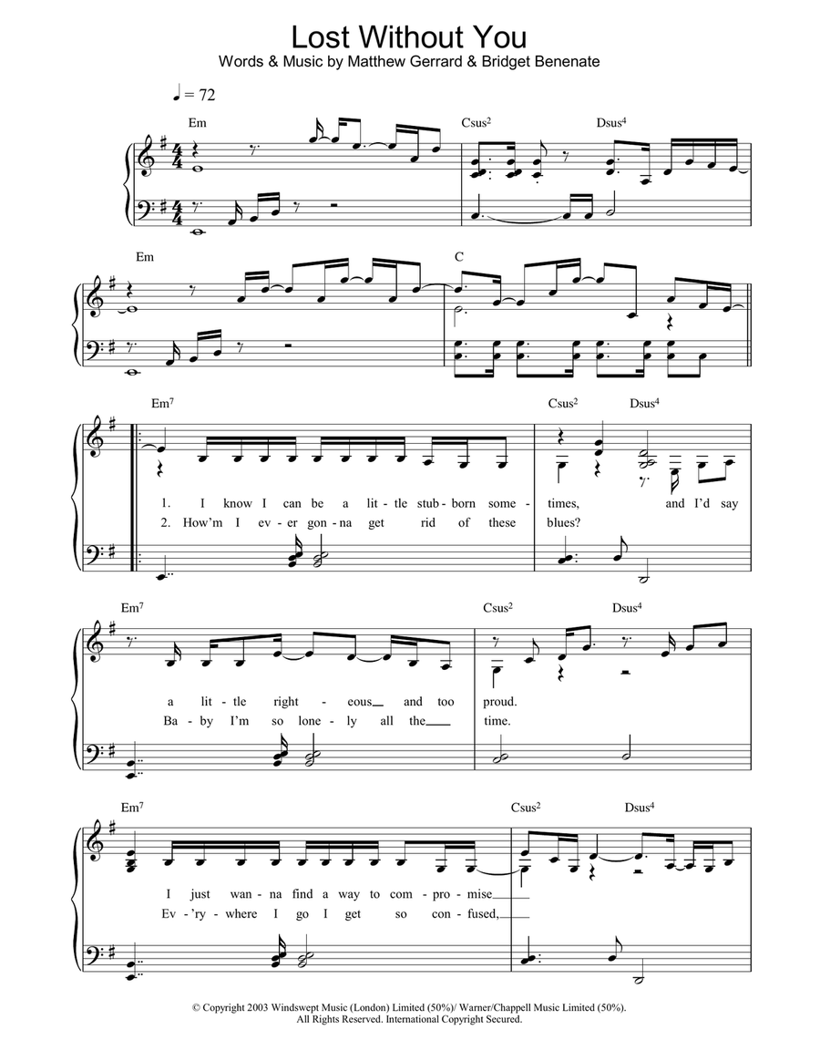 Lost Without You Lost Without You Piano Solo scores gallery preview page 1