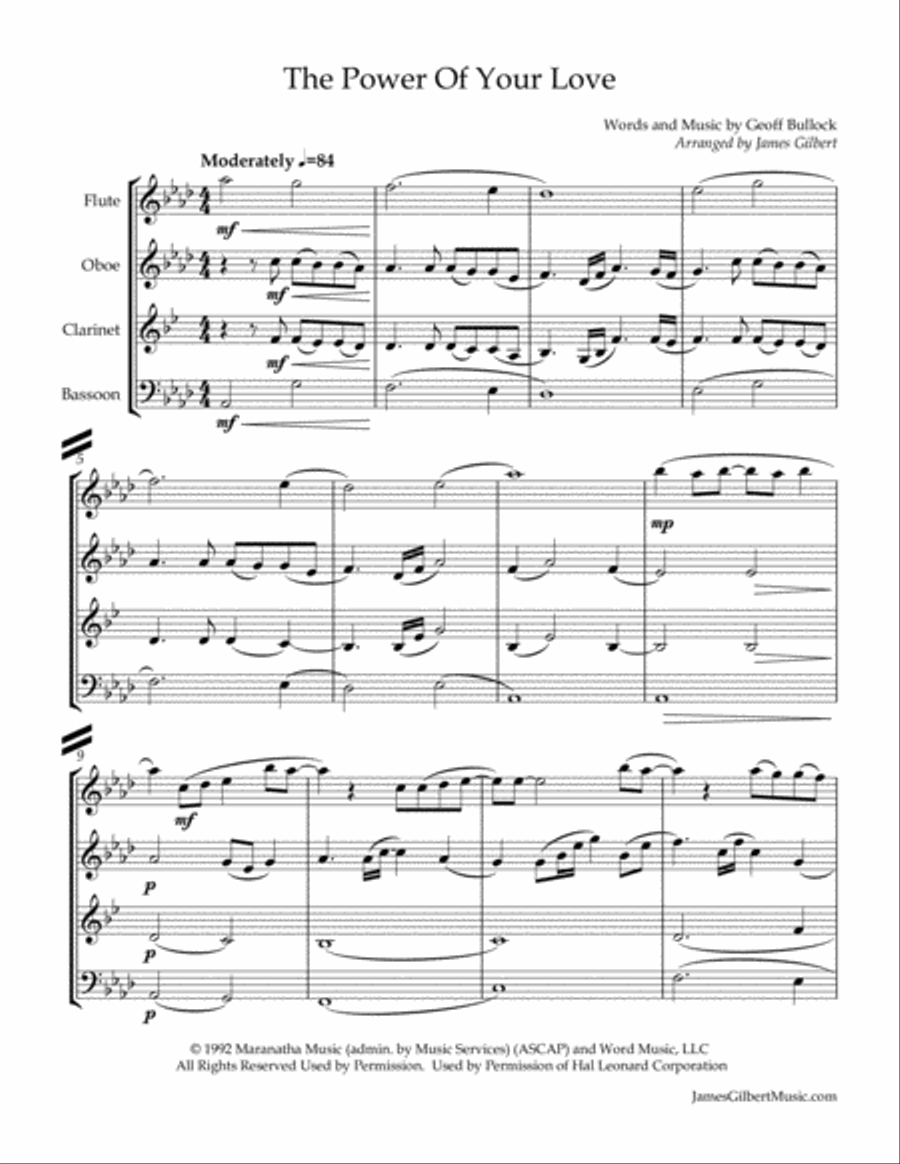 The Power Of Your Love Woodwind Quartet scores gallery preview page 2